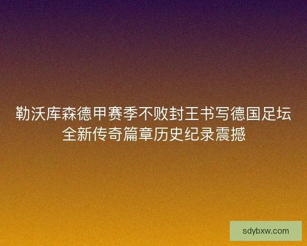 勒沃库森德甲赛季不败封王书写德国足坛全新传奇篇章历史纪录震撼