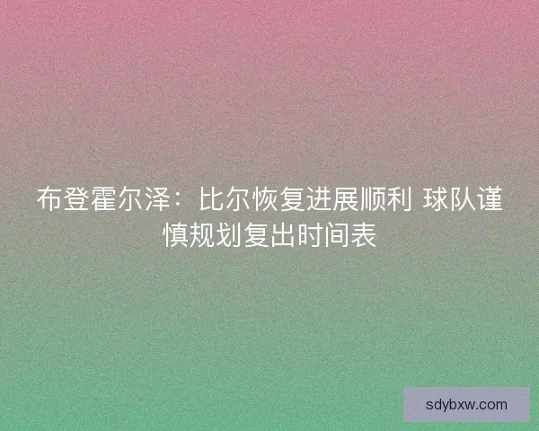 布登霍尔泽：比尔恢复进展顺利 球队谨慎规划复出时间表
