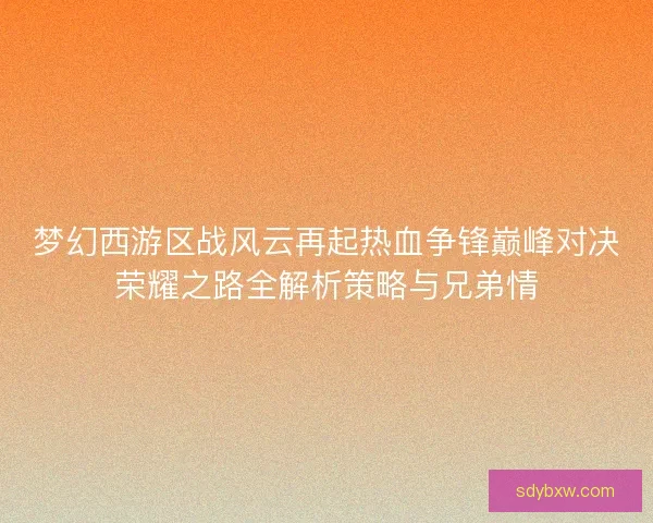梦幻西游区战风云再起热血争锋巅峰对决荣耀之路全解析策略与兄弟情 梦幻西游区战风云再起热血争锋巅峰对决荣耀之路全解析策略与兄弟情