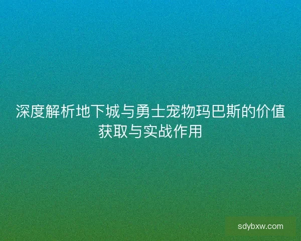 深度解析地下城与勇士宠物玛巴斯的价值获取与实战作用